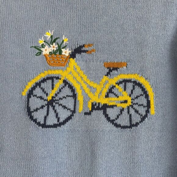 Loft Spring Embroidered Bicycle Light Blue Cotton Sweater - Picture 3 of 6